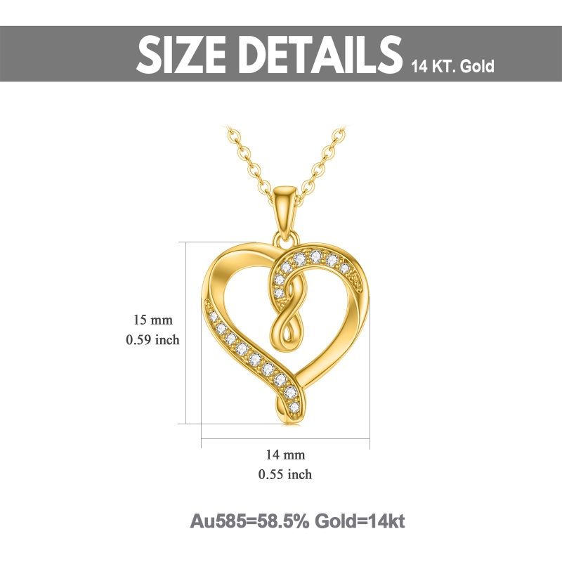 10K Gold Moissanite Heart & Infinity Symbol Pendant Necklace-5