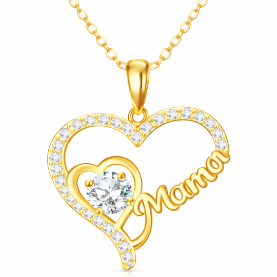 Colar com Pingente de Coração e Mama em Ouro 10K com Moissanita