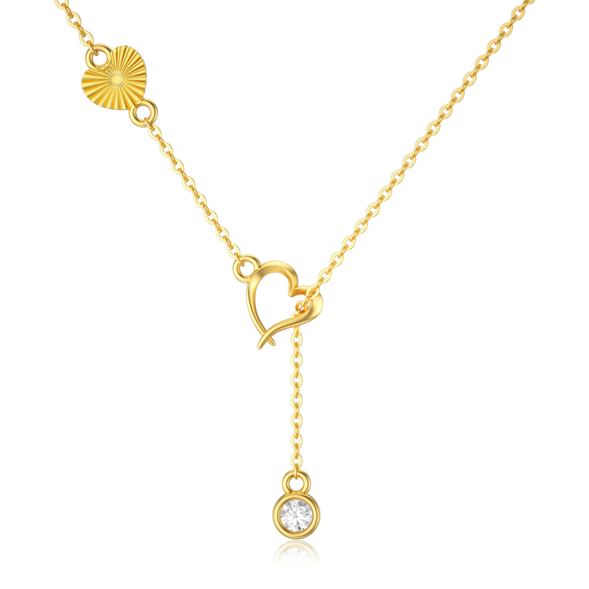 10K Gold Moissanite Heart Non-adjustable Y-Necklace-1