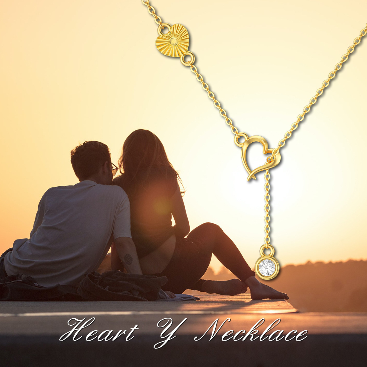 10K Gold Moissanite Heart Non-adjustable Y-Necklace-6