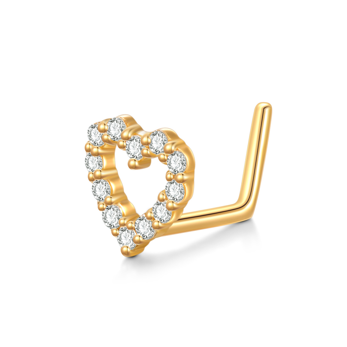 14K Gold Moissanite Heart Nose Ring-1