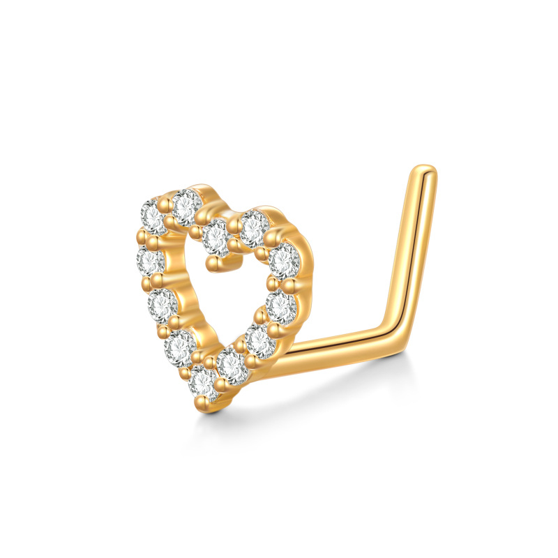 10K Gold Moissanite Heart Nose Ring-5