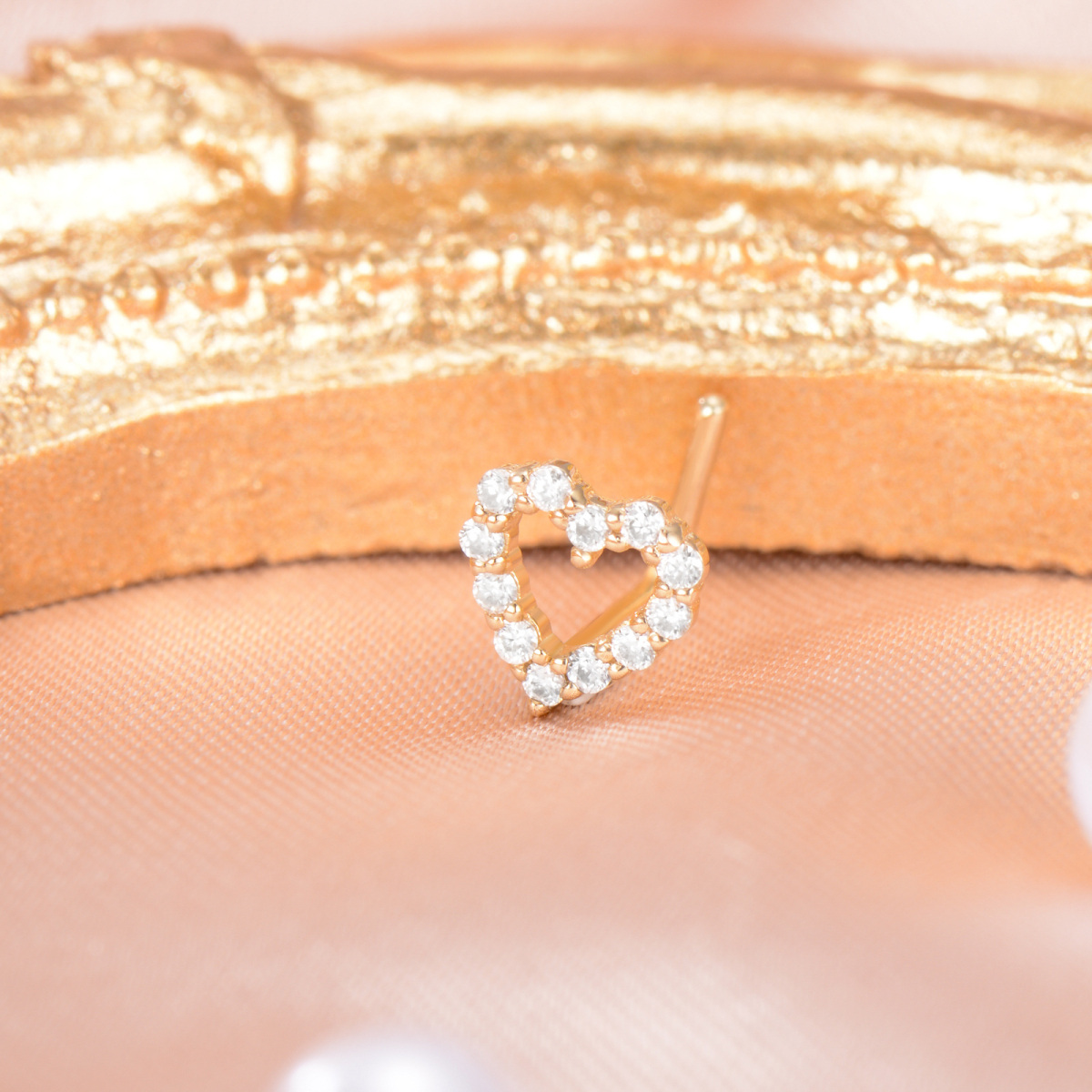 Anello al naso con cuore in moissanite in oro 18K-3