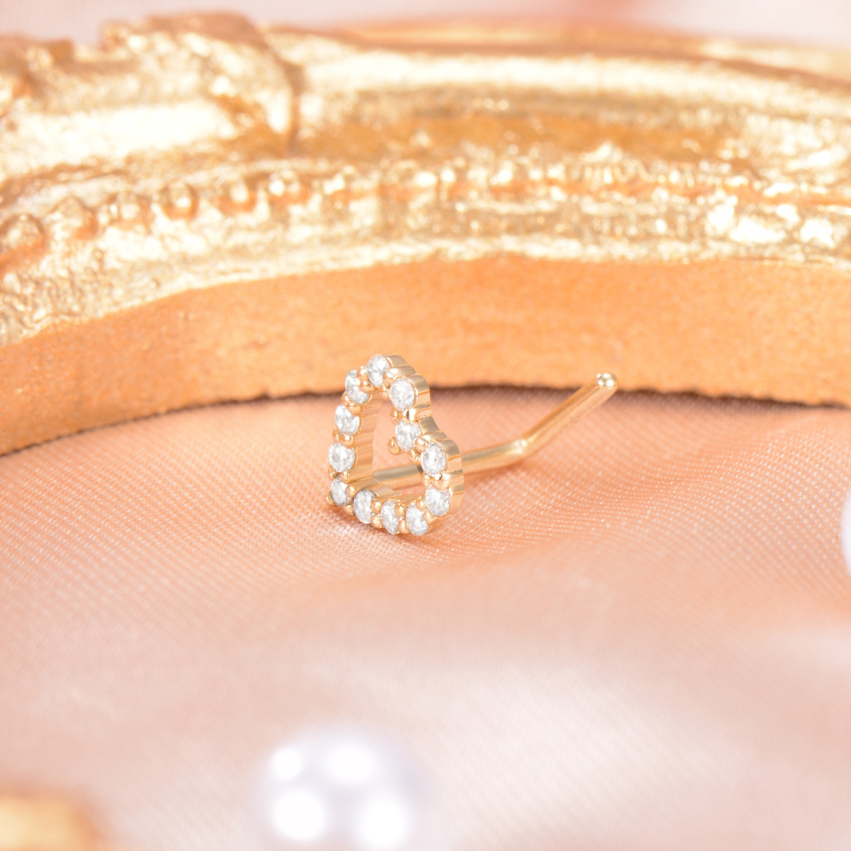 Anello al naso con cuore in moissanite in oro 18K-4