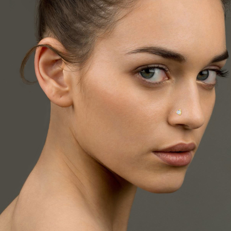 10K witgouden moissaniet hartvormige neusring-2