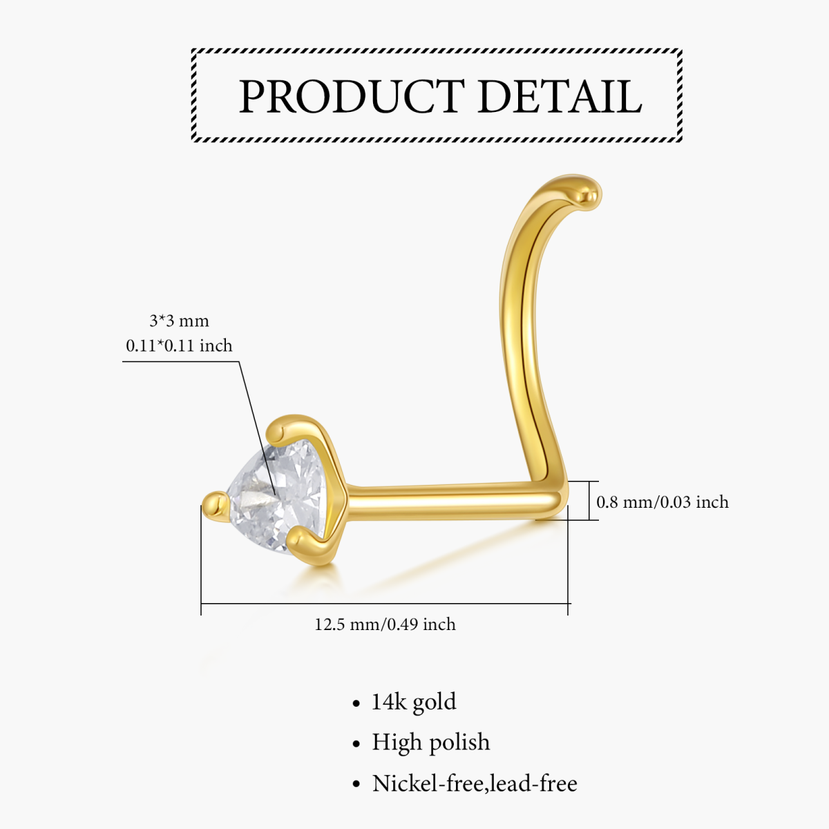 Anel de nariz em forma de coração de moissanita de ouro 14K-6