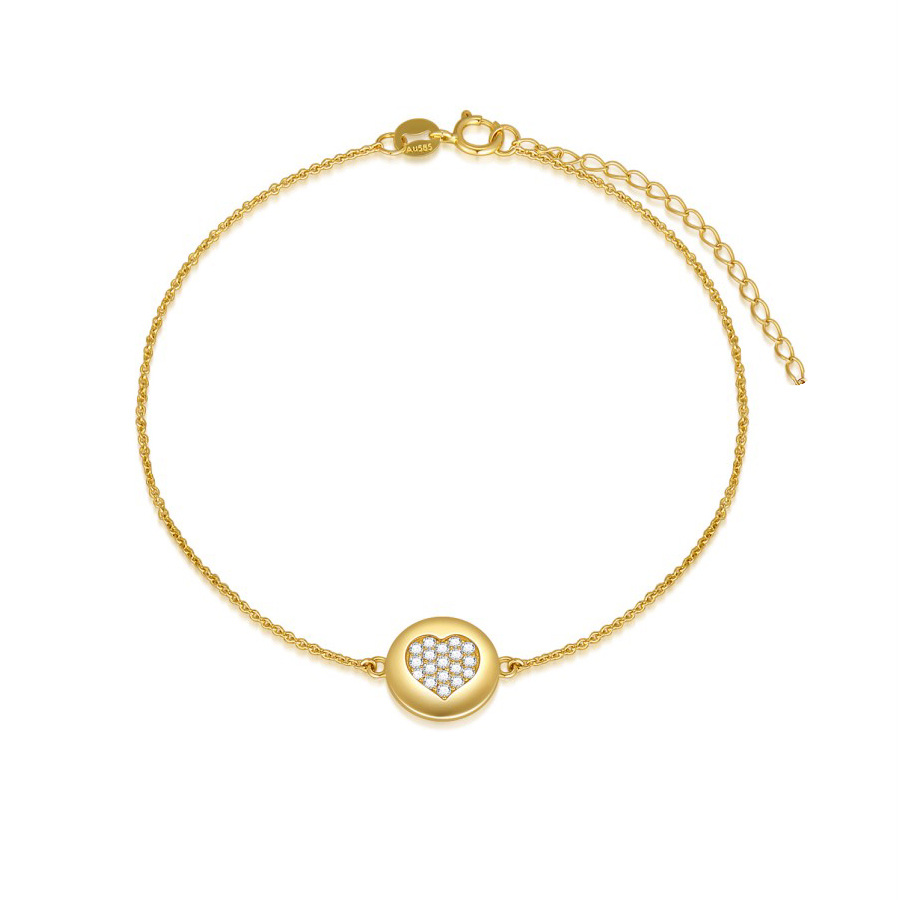 Pulsera con colgante de corazón de moissanita de oro de 14 quilates-1