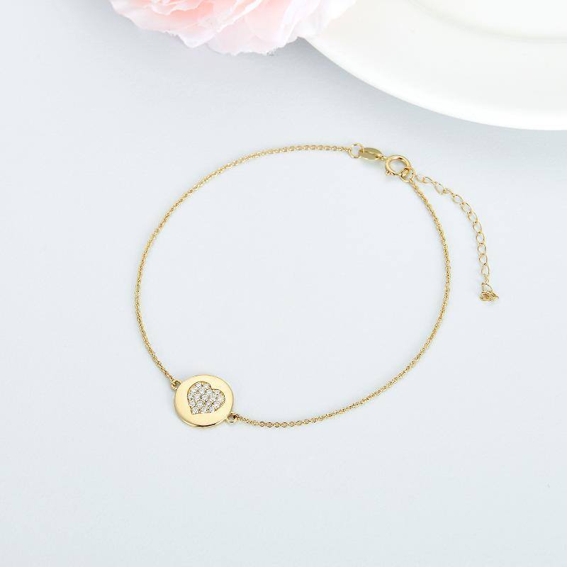 14K Gold Moissanit Herz Anhänger Armband-4