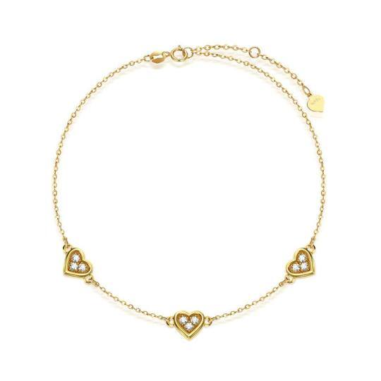 Bracciale da donna con cuore in moissanite in oro 14 carati con ciondolo a cuore