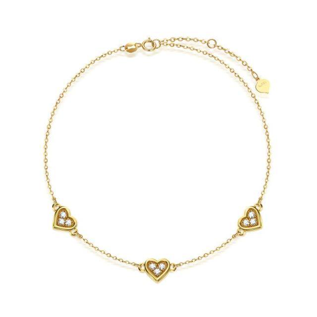 14K Gold Moissanite Heart With Heart Pendant Bracelet-4