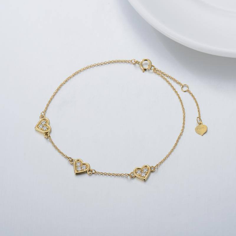 Pulsera con colgante de corazón y corazón de moissanita de oro de 14 quilates para mujer-4