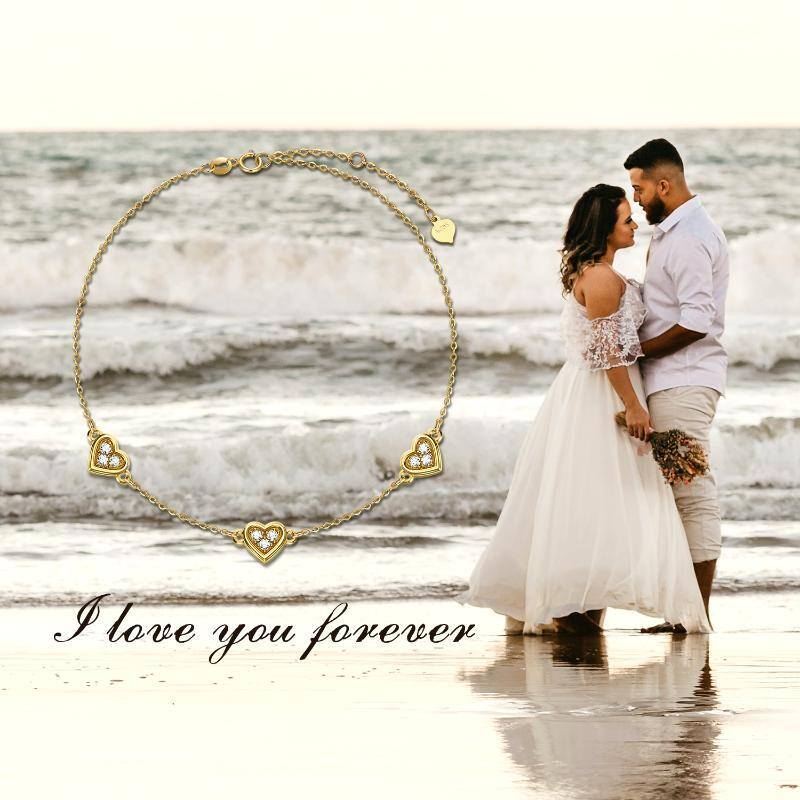 14-karätiges Goldarmband mit Moissanit-Herz und Herzanhänger für Damen-5