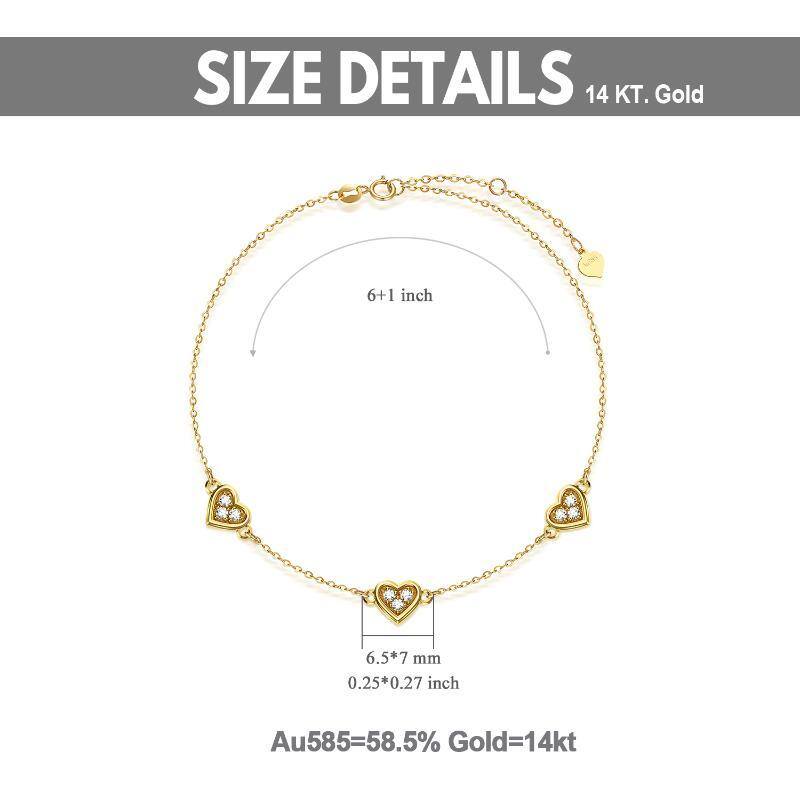 14-karätiges Goldarmband mit Moissanit-Herz und Herzanhänger für Damen-6