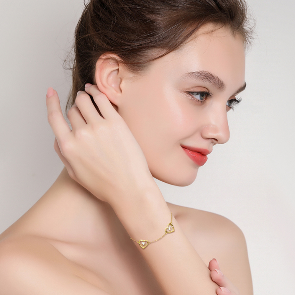 Pulsera Colgante Corazón Moissanite Oro 14K-2