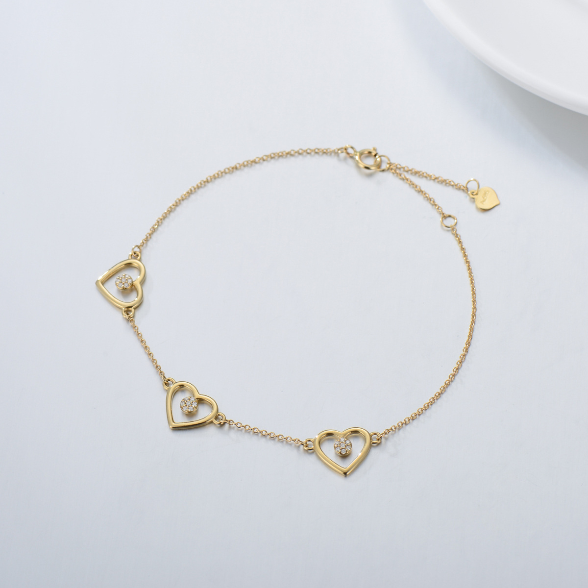 14K Gold Moissanite Heart Charm Bracelet-4