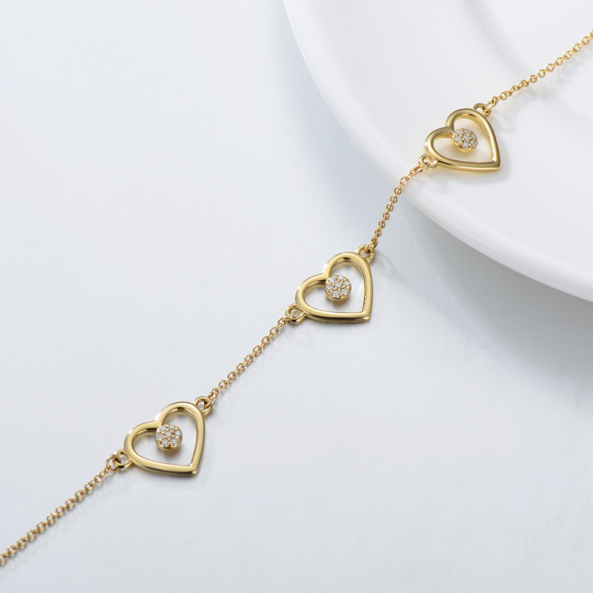 Bracelet en or 14K avec pendentif en forme de coeur en Moissanite-5