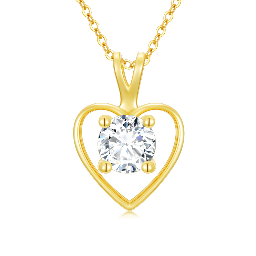 Collar con colgante de corazón de moissanita en oro de 14 quilates-1
