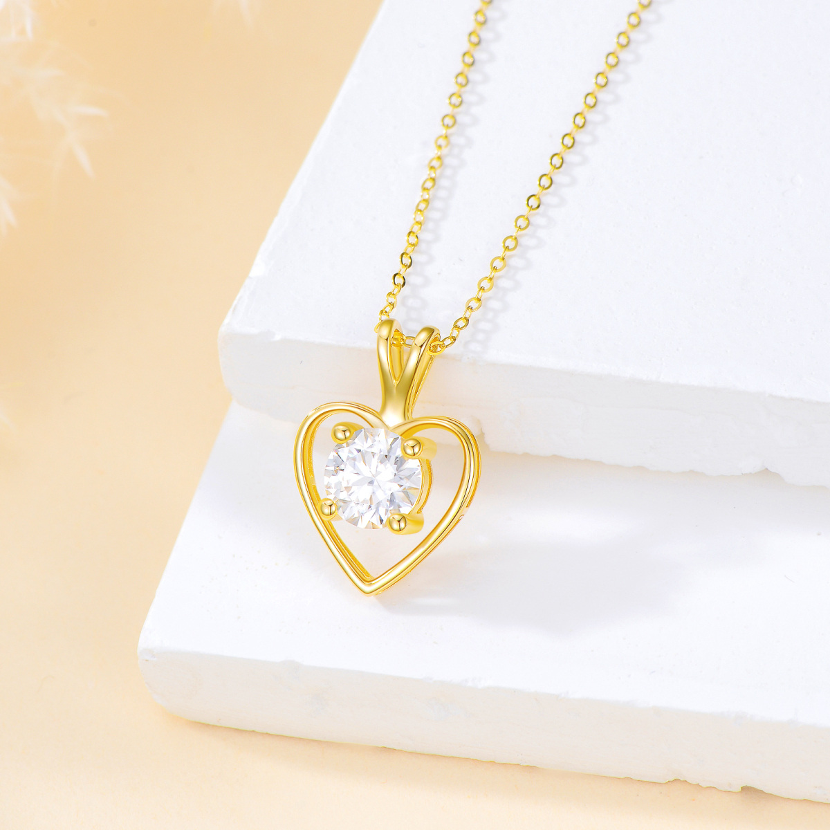 14K Gold Moissanite Heart Pendant Necklace-2