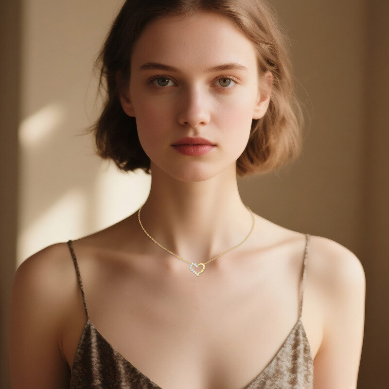 14K Gold Moissanite Heart Pendant Necklace-2