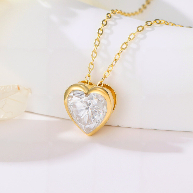 14K Gold Moissanite Heart Pendant Necklace-2