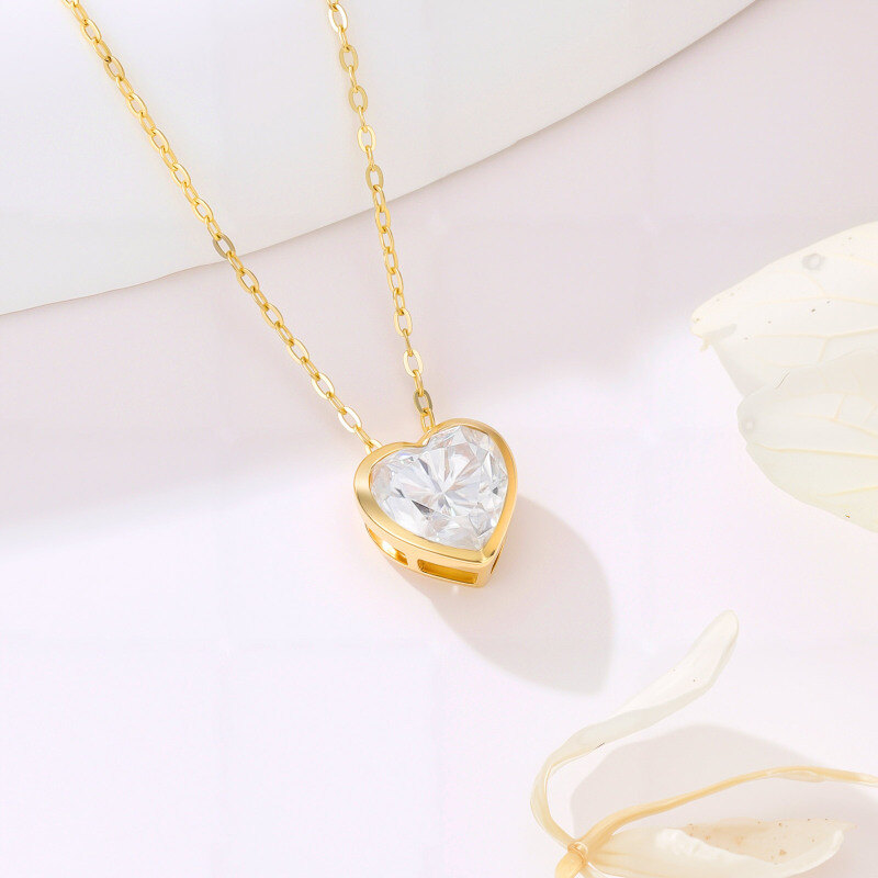 14K Gold Moissanite Heart Pendant Necklace-3