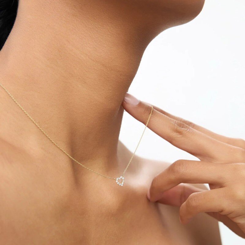 10K Gold Moissanit-Herzanhänger-Halskette-2