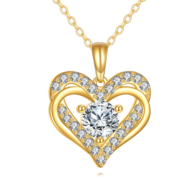 18K Gold Moissanite Heart Pendant Necklace-1