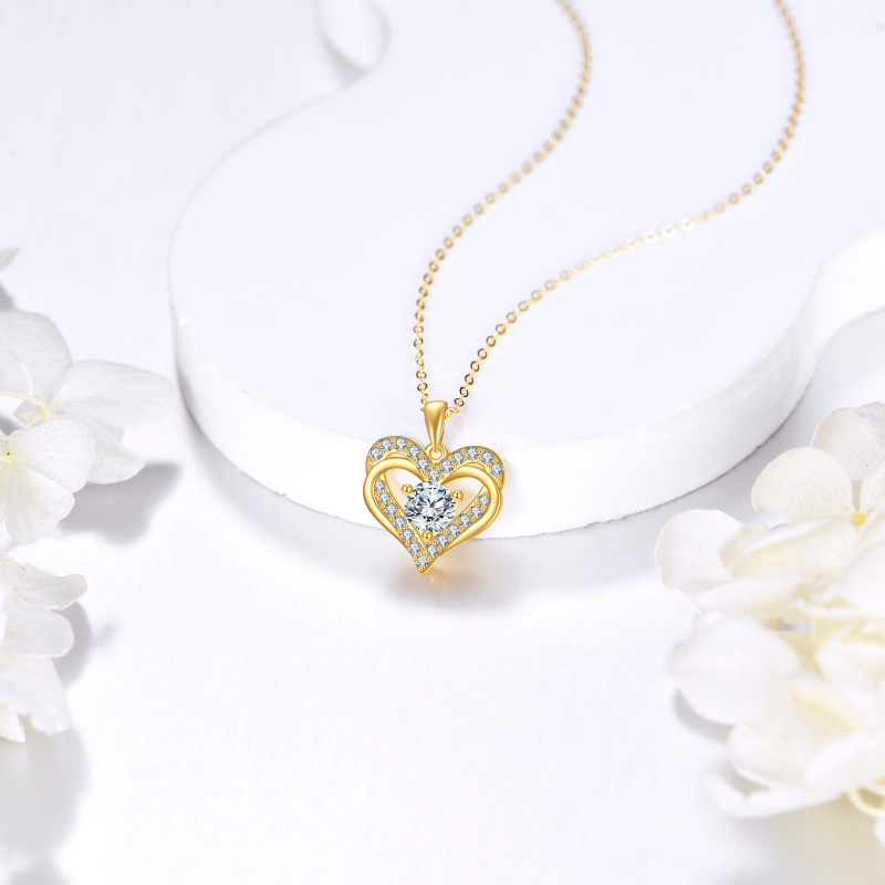 18K Gold Moissanite Heart Pendant Necklace-3