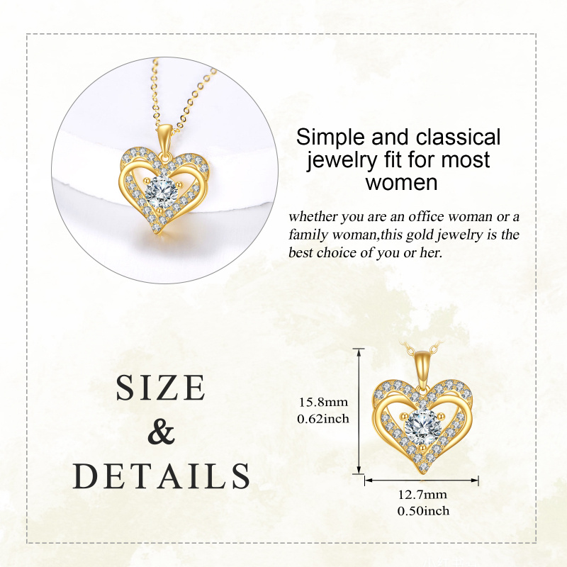 18K Gold Moissanite Heart Pendant Necklace-4