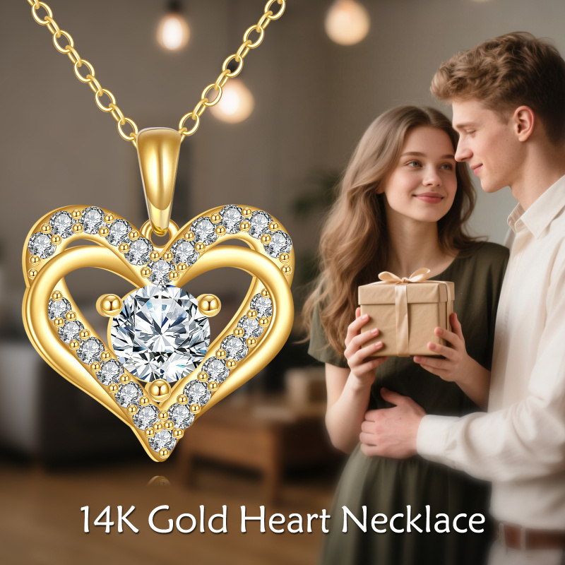 18K Gold Moissanite Heart Pendant Necklace-5
