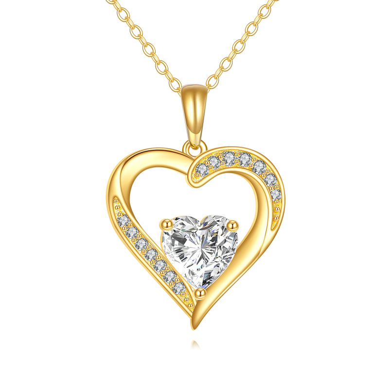 Collar con colgante de corazón de moissanita en oro de 14 quilates-1