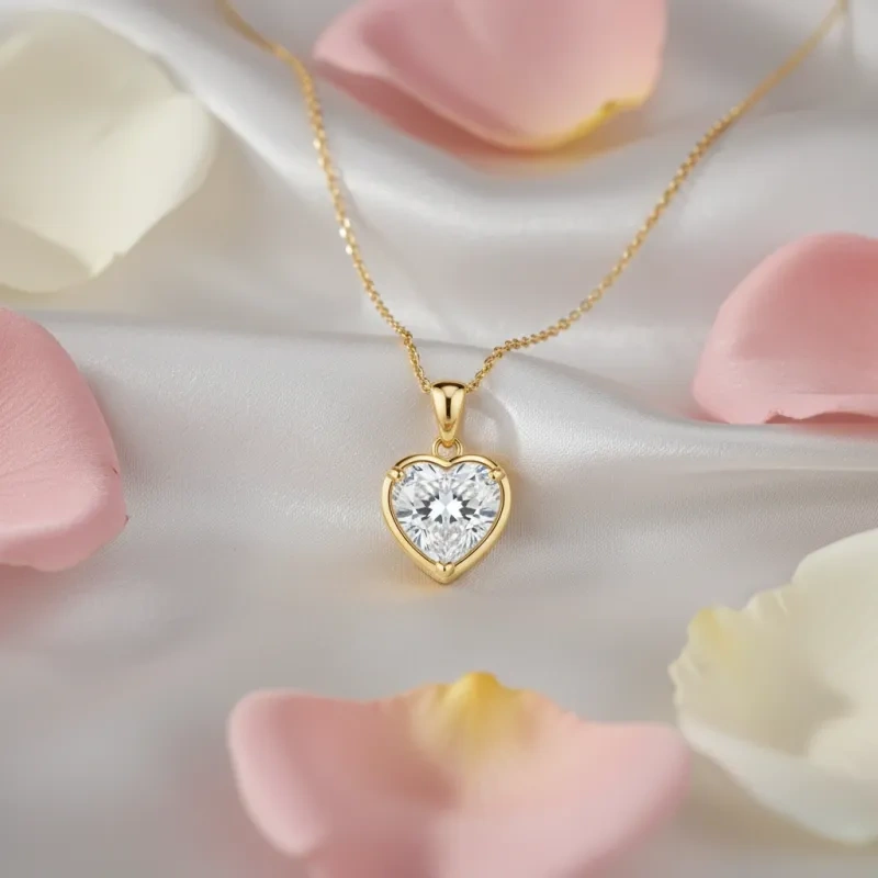 Collar con colgante de corazón de moissanita en oro de 14 quilates-3