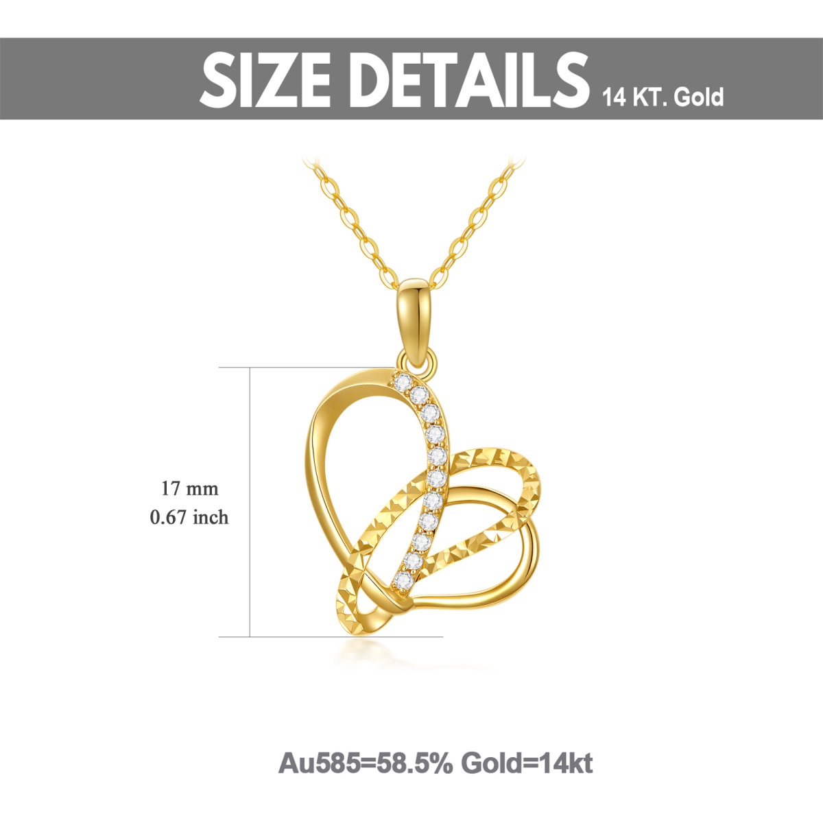 14K Gold Moissanite Heart Pendant Necklace-5