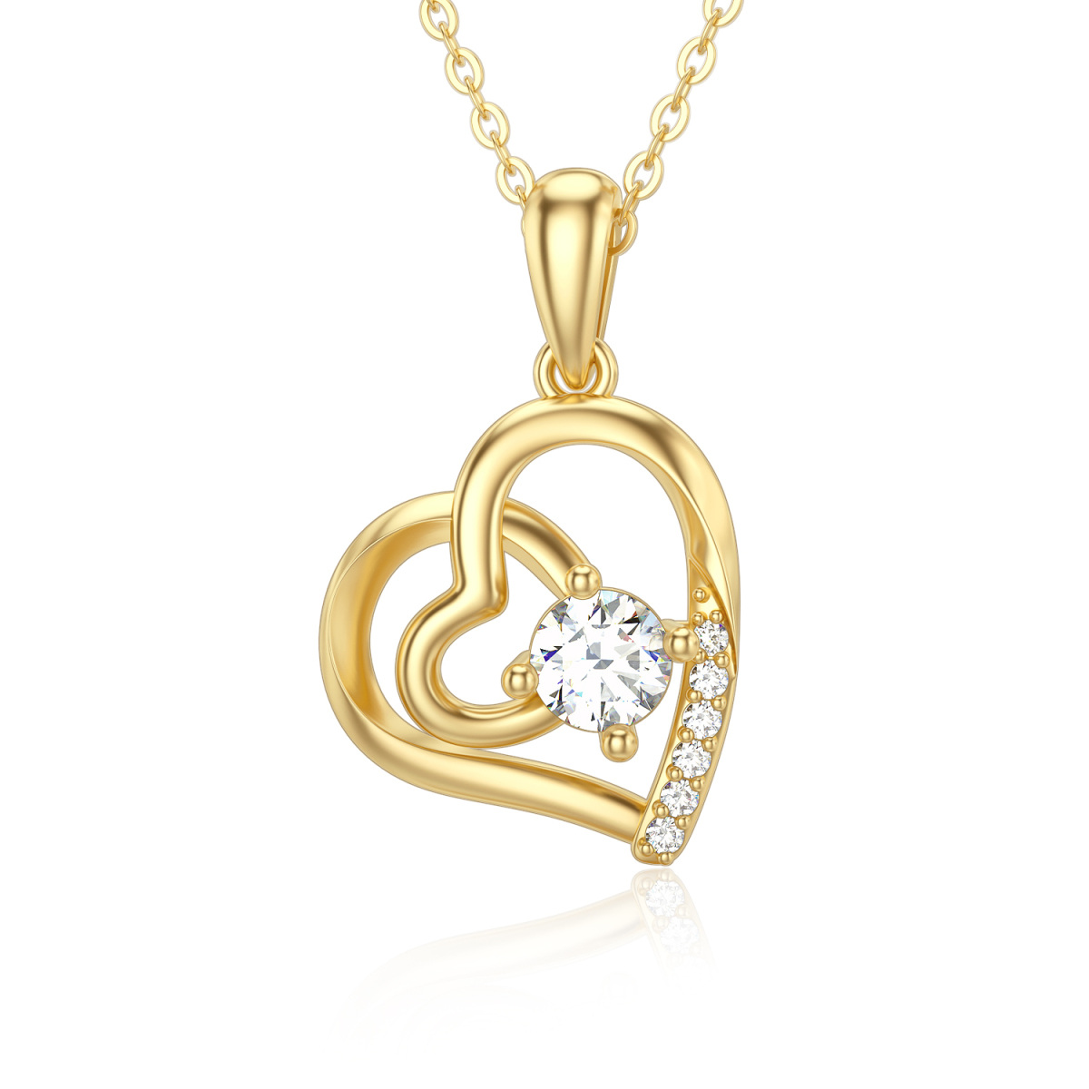 10K Gold Moissanite Heart Pendant Necklace-1