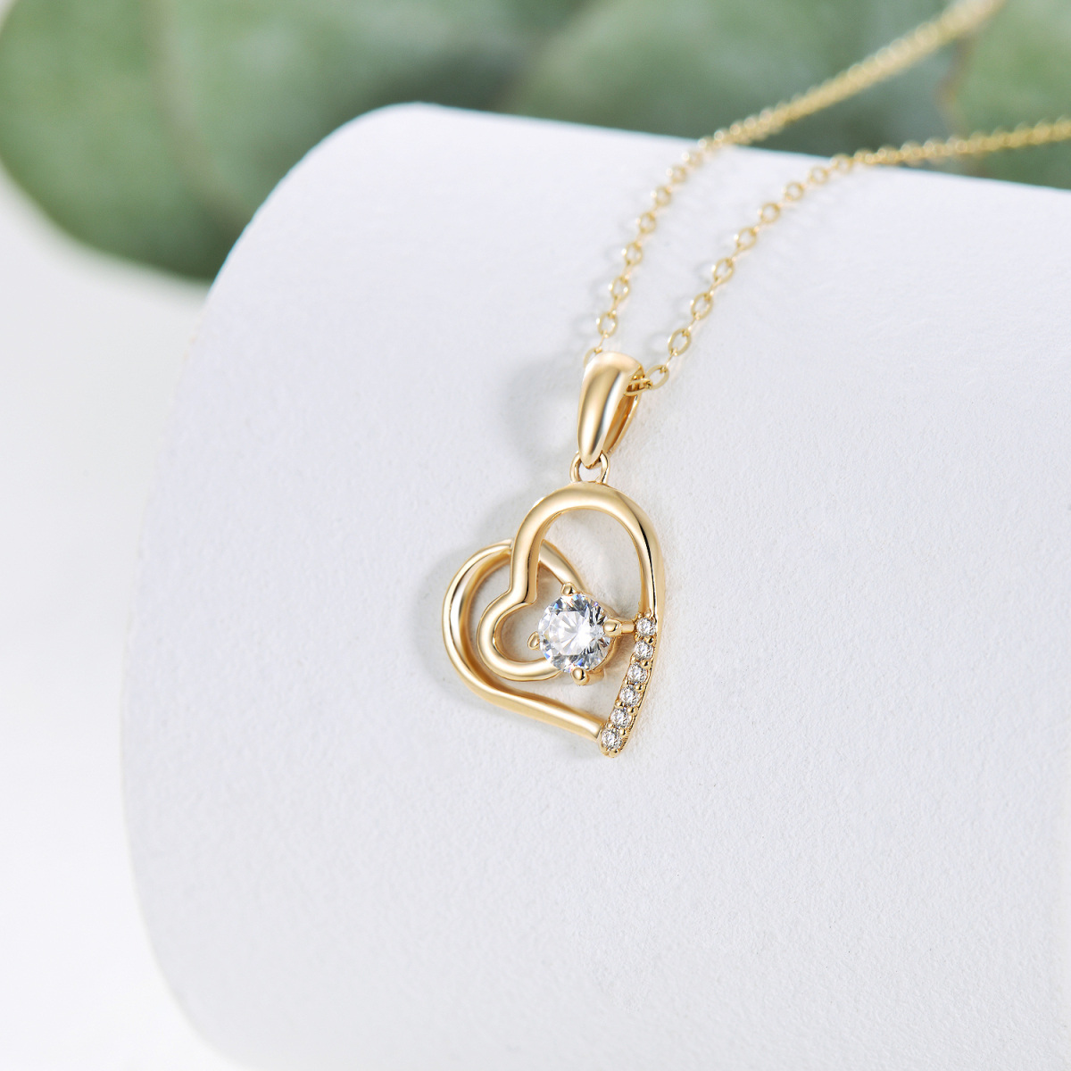 10K Gold Moissanite Heart Pendant Necklace-3