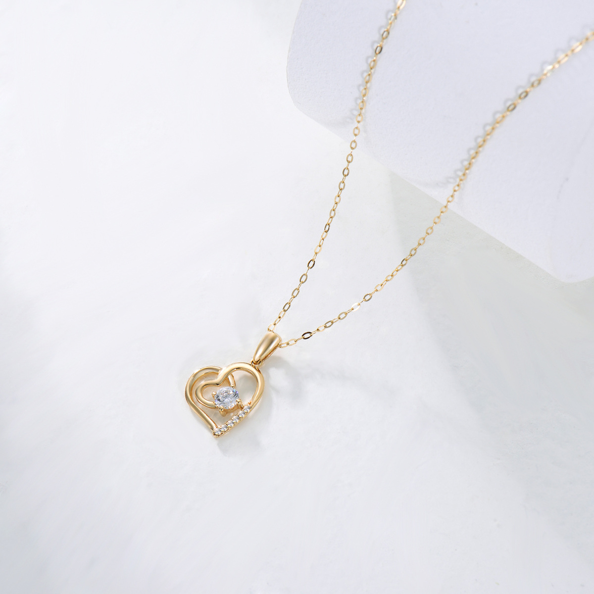 10K Gold Moissanite Heart Pendant Necklace-4