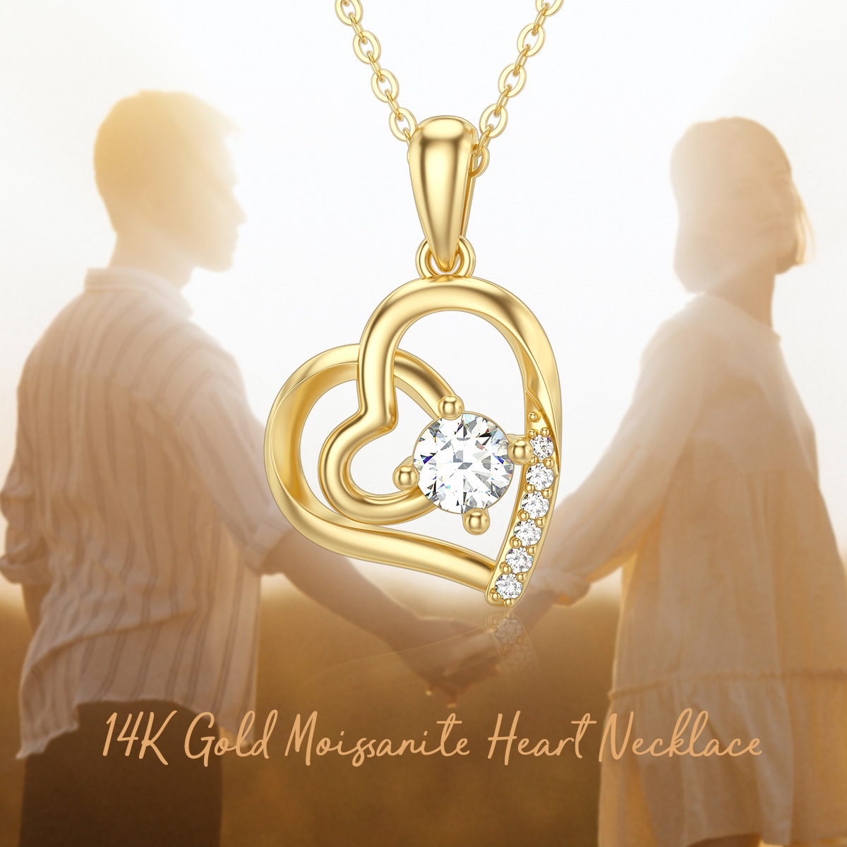 10K Gold Moissanite Heart Pendant Necklace-5