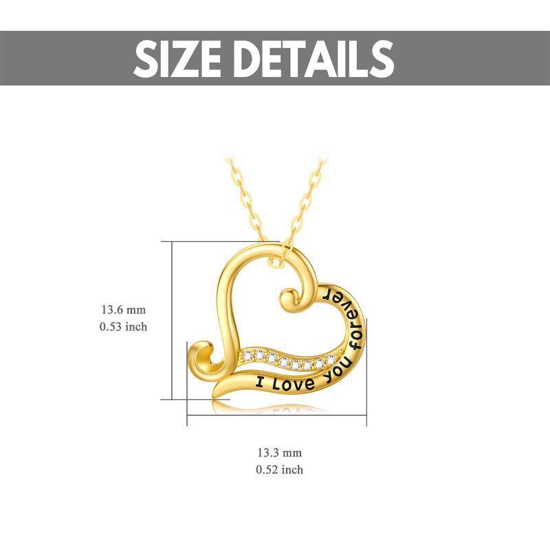 14K Gold Moissanite Heart Pendant Necklace with Engraved Word-5