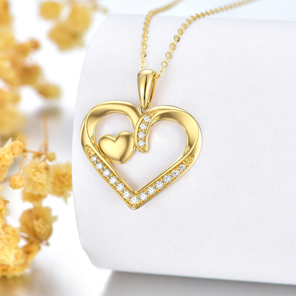 10K Gold Heart Moissanite Pendant Necklace For Women-3