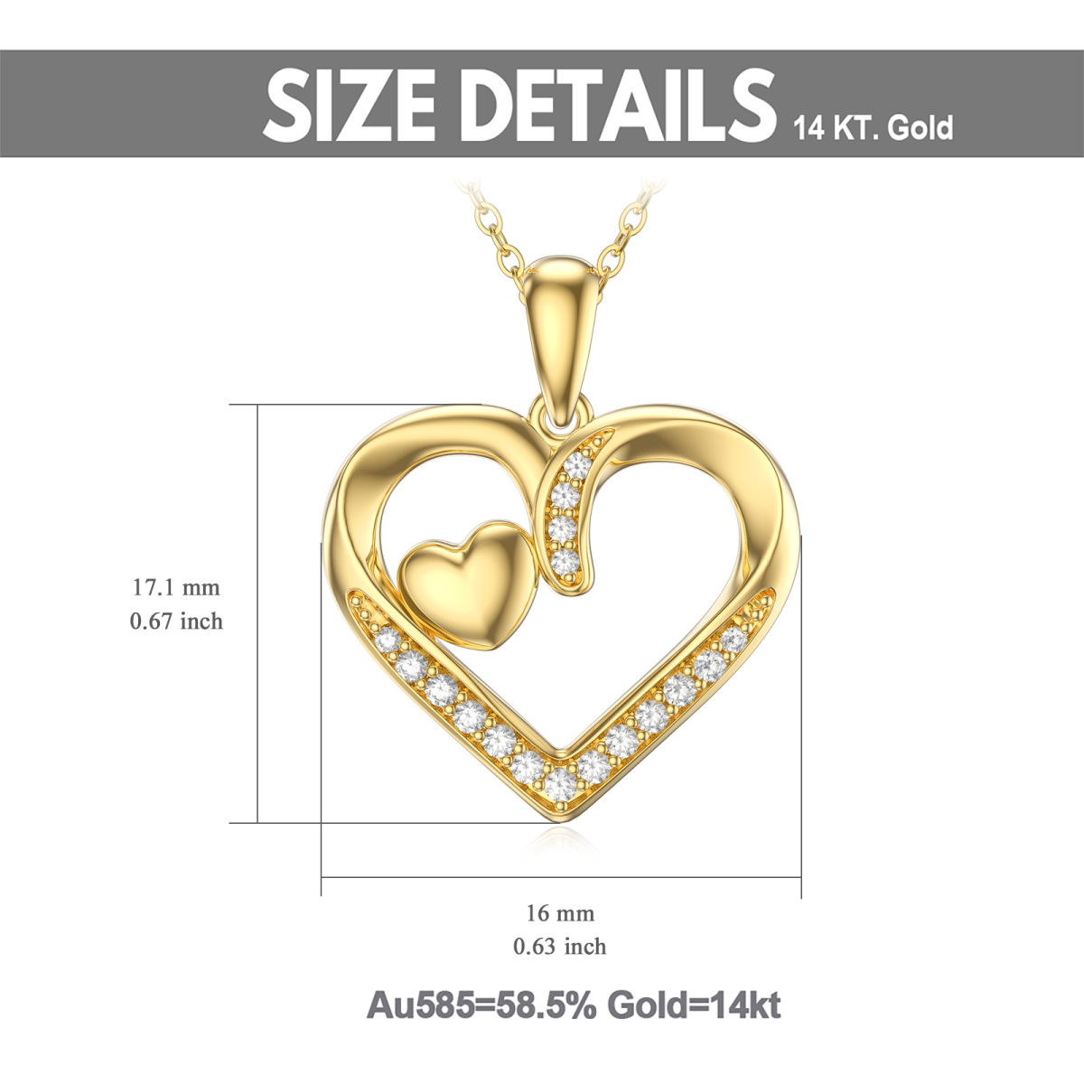 Collar con colgante de moissanita en forma de corazón de oro de 14 quilates para mujer-6