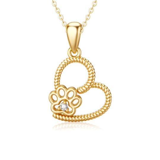 Colar de Moissanite feminino com estampa de pata de coração em ouro 14K