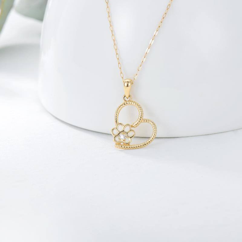 Colar de Moissanite feminino com estampa de pata de coração em ouro 10K-3