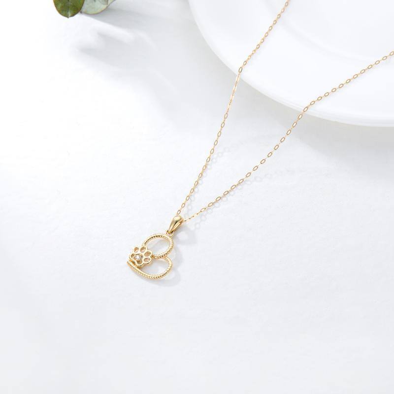 Colar de Moissanite feminino com estampa de pata de coração em ouro 10K-4
