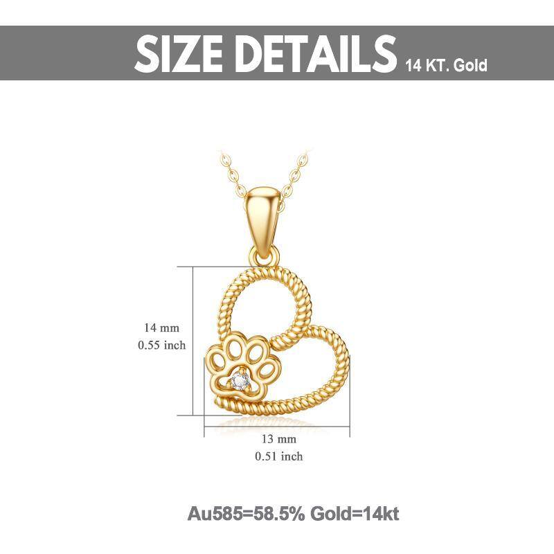 Colar de Moissanite feminino com estampa de pata de coração em ouro 10K-5