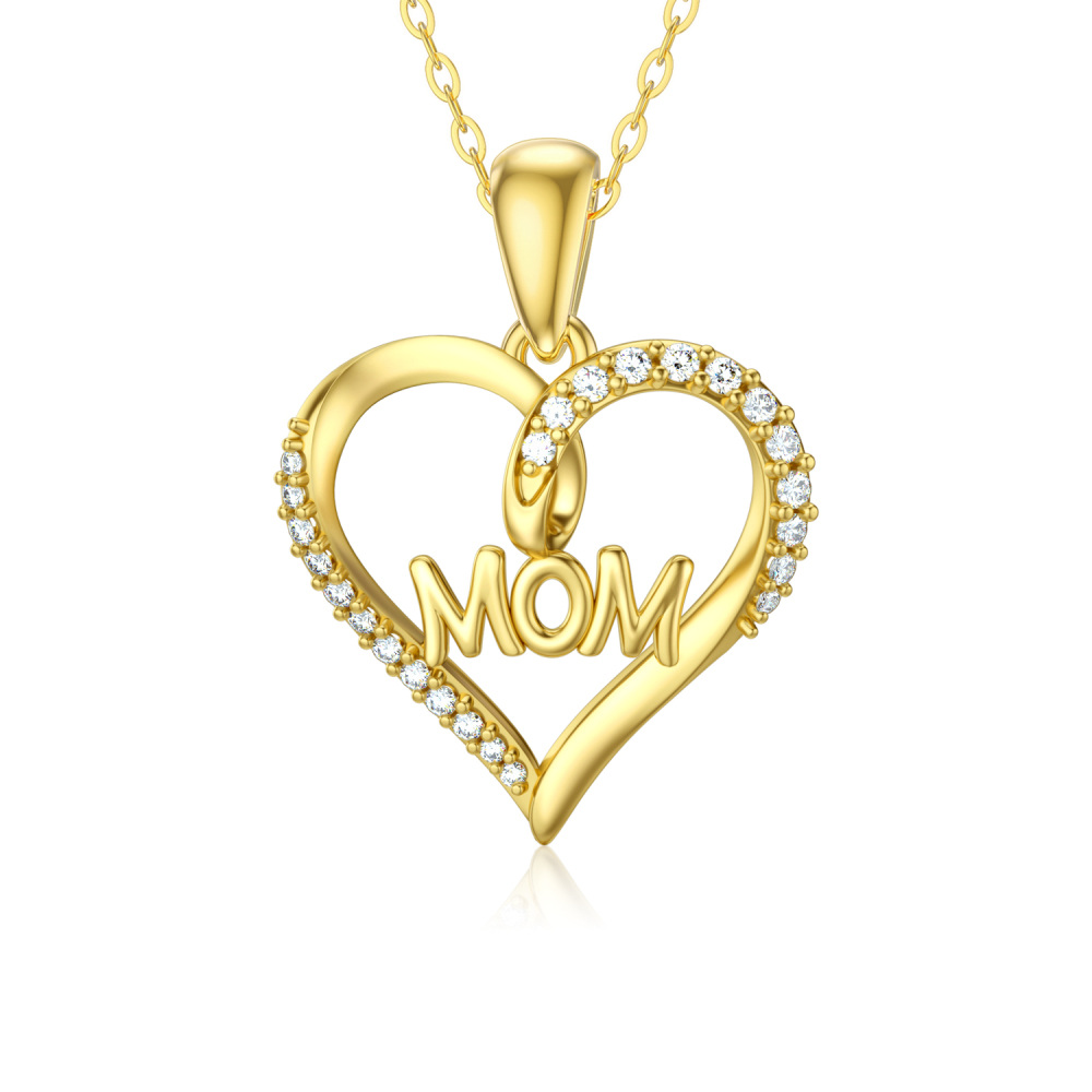 Halskette mit Herzanhänger aus 10 Karat Gold mit Moissanit-1