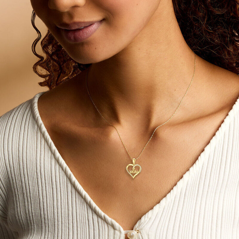 Halskette mit Herzanhänger aus 10-karätigem Weißgold und Moissanit-2