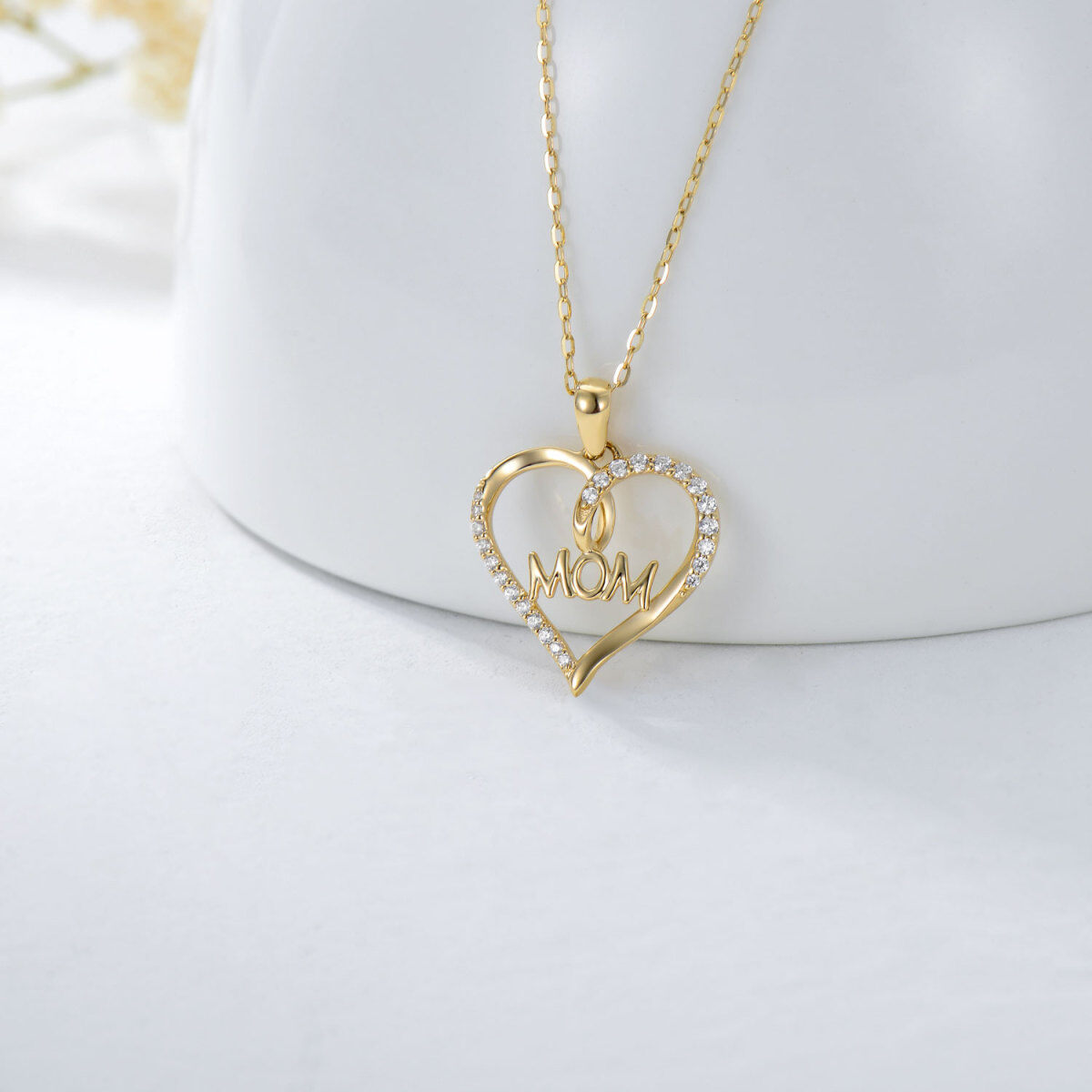 14K Gold Moissanite Heart Pendant Necklace-3