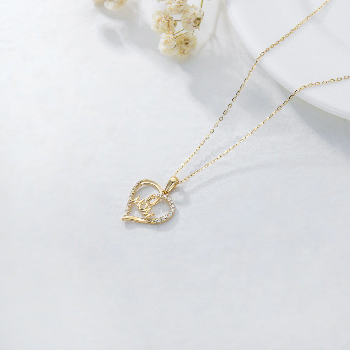 Collier pendentif coeur en or 14K Moissanite-4