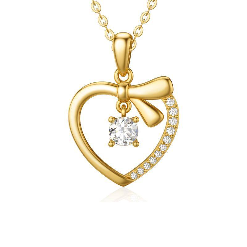 14K Gold Moissanite Heart Pendant Necklace-1