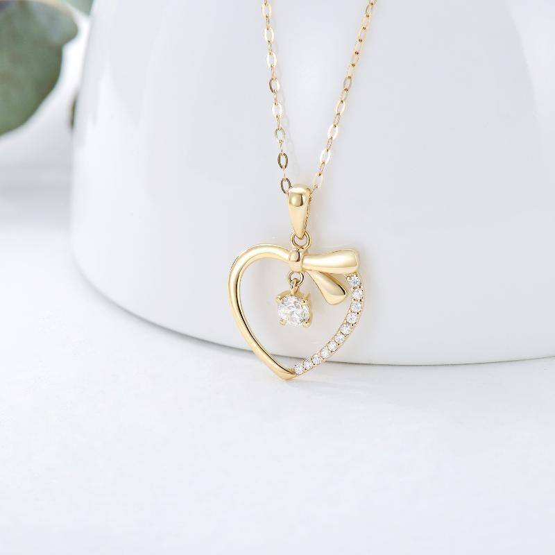 10K Gold Moissanite Heart Pendant Necklace-3